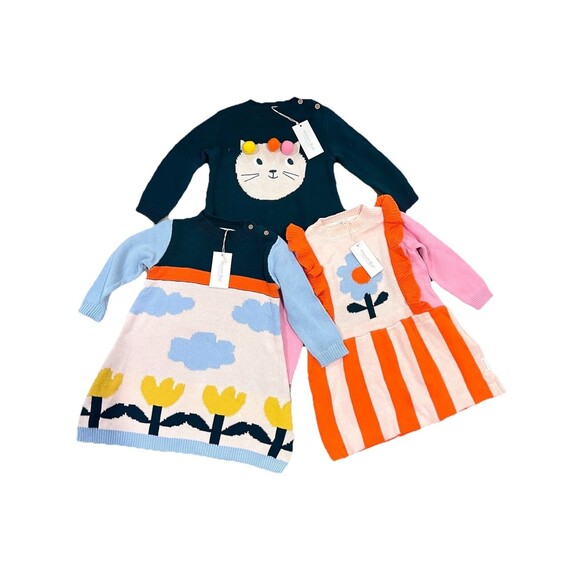 Munich Blue Baby Girl Toddler Infant Child Lot Of 3 Sweater Dresses 12-18 Months - Picture 1 of 16